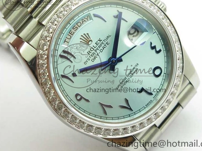 0417 Day Date 40mm SS BP Maker Best Edition Diamond Bezel Blue Dial Arabic Markers On SS Bracelet A Lightweight 2883